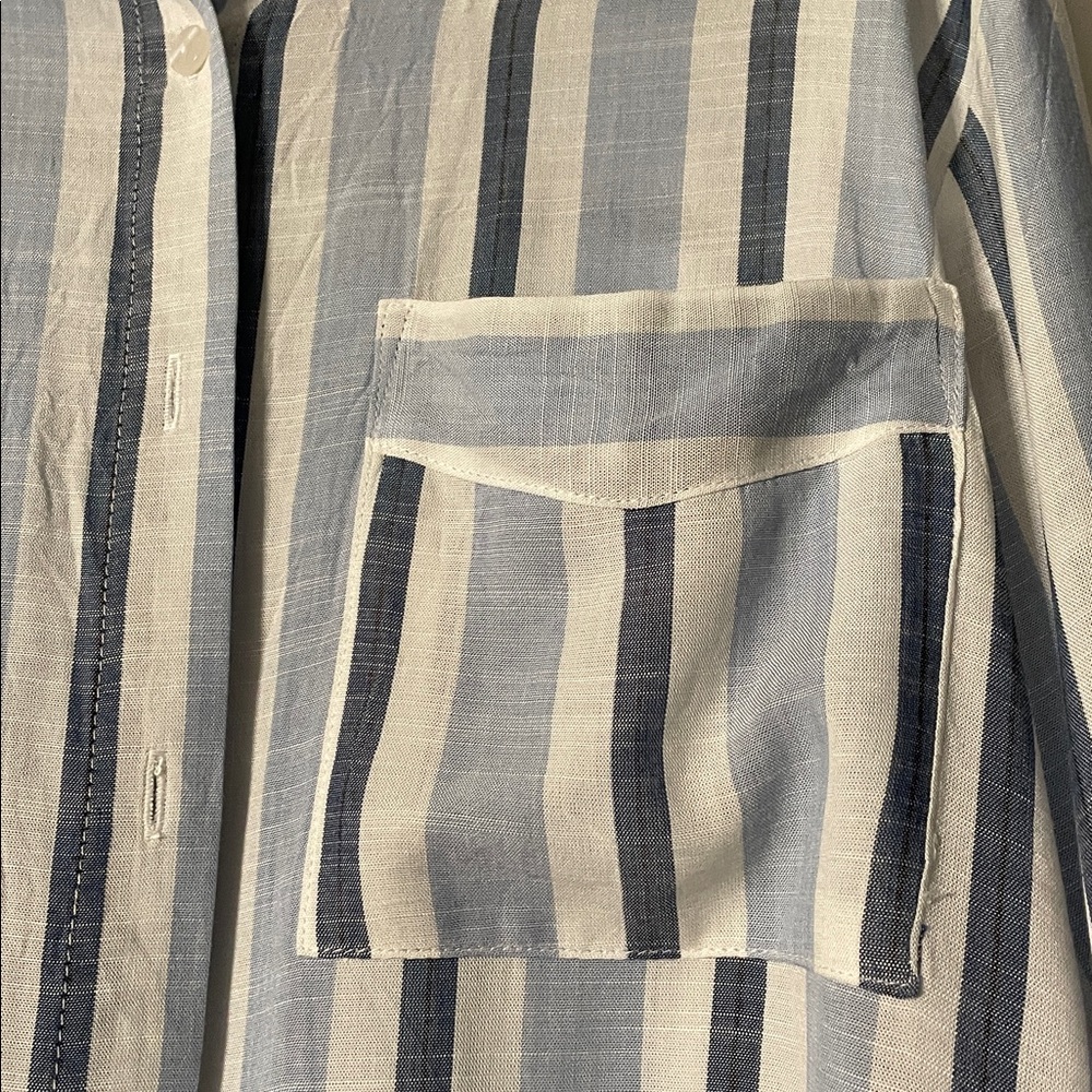 Jane + Delancey Shirt Women Size L Button Front Blue White Stripes Long Sleeves